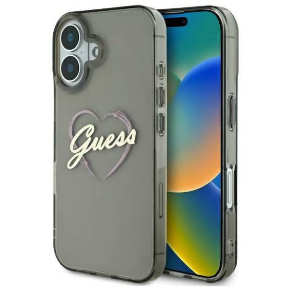 Original Case IPHONE 16 PLUS Guess Hardcase IML Heart (GUHCP16MHCHGSPK) black