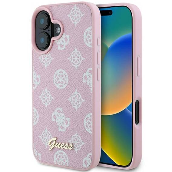 Original Case IPHONE 16 PLUS Guess Hardcase Peony Script Logo MagSafe (GUHMP16MPGPYSP) pink