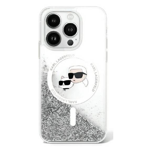 Original Case IPHONE 16 PLUS Karl Lagerfeld Hardcase Liquid Glitter Karl&Choupette Head MagSafe (KLHMP16MLGKCSGH) transparent