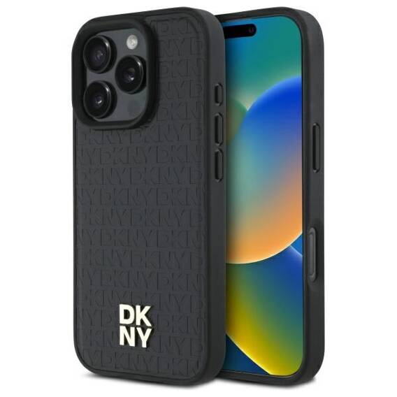 Original Case IPHONE 16 PRO DKNY Hardcase Repeat Pattern Stack Logo MagSafe (DKHMP16LPSHRPSK) black