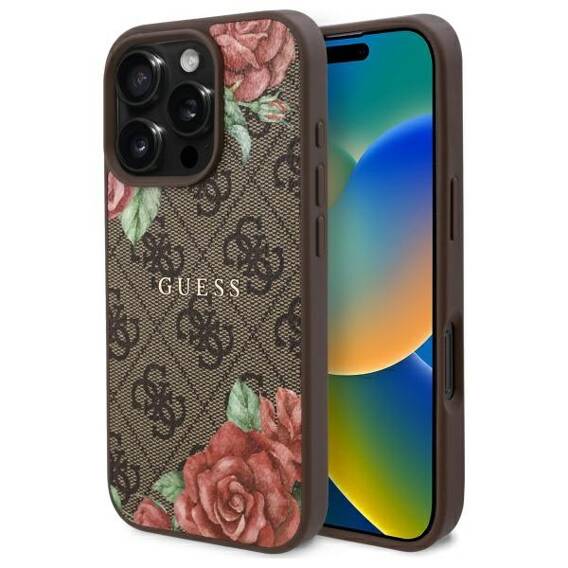 Original Case IPHONE 16 PRO Guess Hardcase 4G Flowers Print MagSafe (GUHMP16LP4ROPEMCW) brown