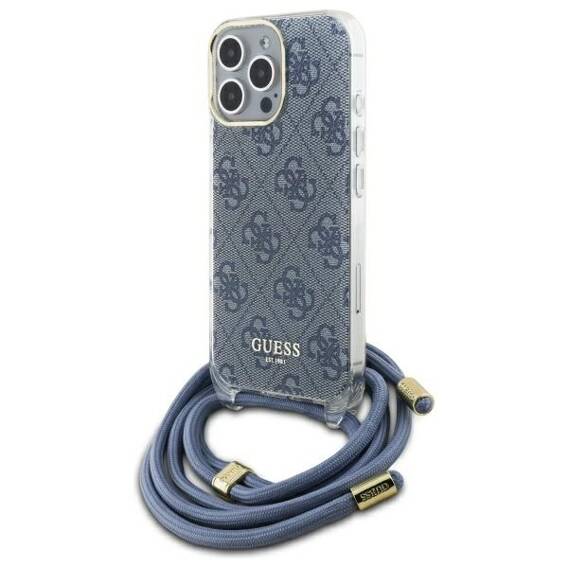 Original Case IPHONE 16 PRO Guess Hardcase Crossbody Cord 4G Print (GUHCP16LHC4SEB) blue