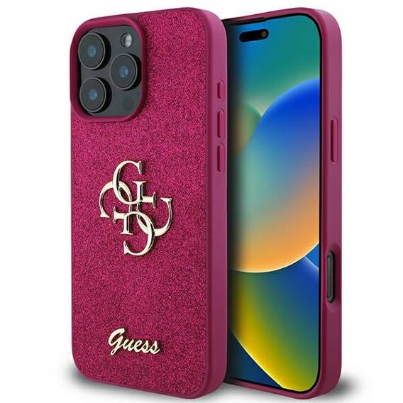 Original Case IPHONE 16 PRO Guess Hardcase Glitter Script Big 4G (GUHCP16LHG4SGU) purple