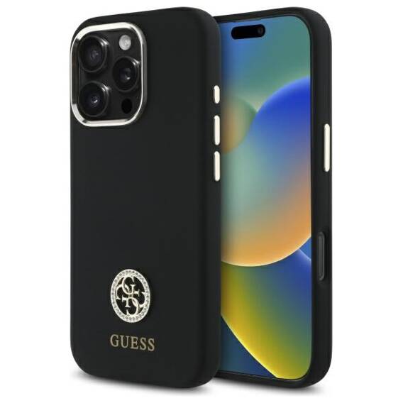 Original Case IPHONE 16 PRO Guess Hardcase Silicone Logo Strass 4G (GUHCP16LM4DGPK) black