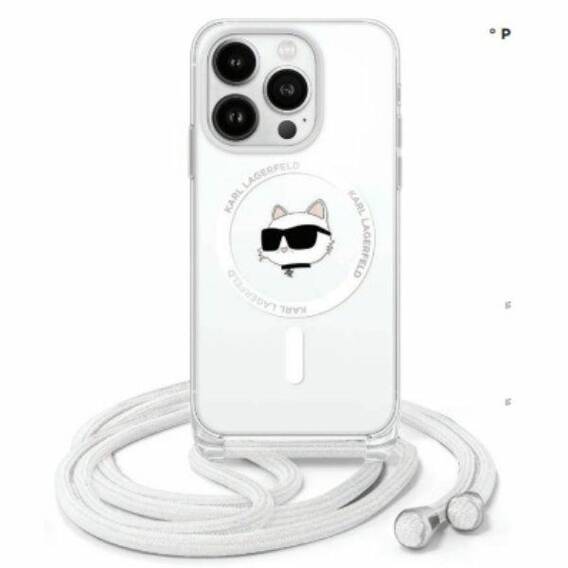 Original Case IPHONE 16 PRO Karl Lagerfeld Hardcase IML Choupette Head & Cord MagSafe (KLHMP16LHCCHNT) transparent