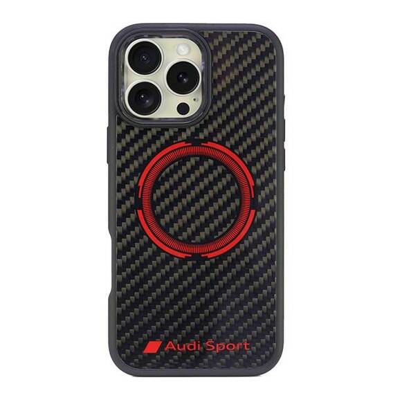 Original Case IPHONE 16 PRO MAX Audi Carbon Fiber Sport Red Circle MagSafe (AUS-TPUPCMIP16PM-RSQ/D5-BK) black