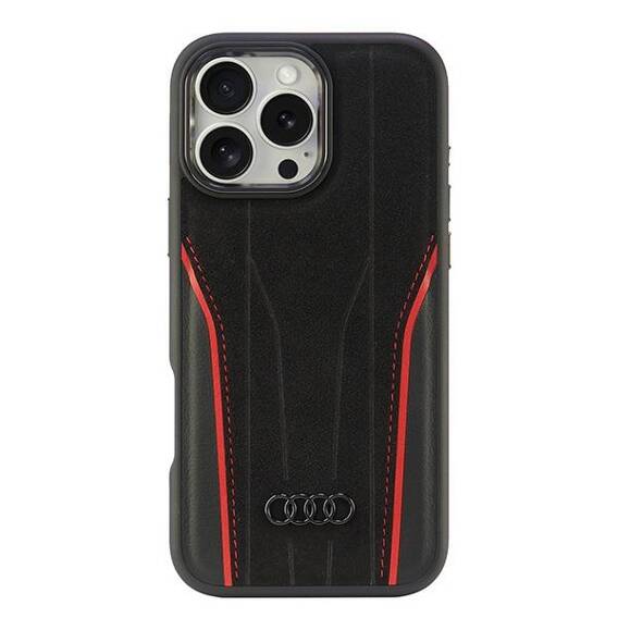 Original Case IPHONE 16 PRO MAX Audi Genuine Leather MagSafe Hardcase (AU-TPUPCMIP16PM-R8/D3-RD) black & red