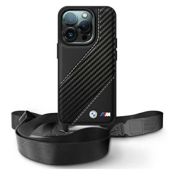 Original Case IPHONE 16 PRO MAX BMW Hardcase M Edition Carbon Stripe & Strap (BMHCP16X23PSCCK) black