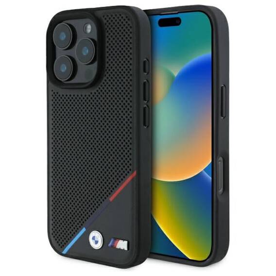 Original Case IPHONE 16 PRO MAX BMW Hardcase M Perforated Tricolor Line MagSafe (BMHMP16X23PUPDK) black