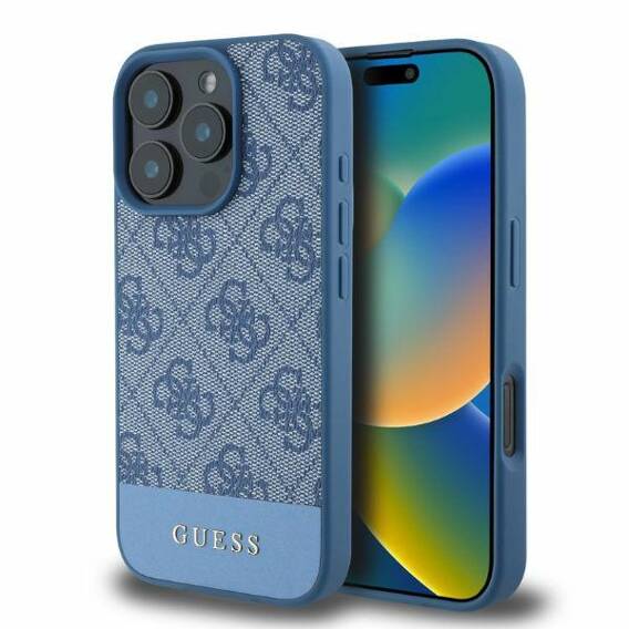 Original Case IPHONE 16 PRO MAX Guess Hardcase 4G Bottom Stripe blue