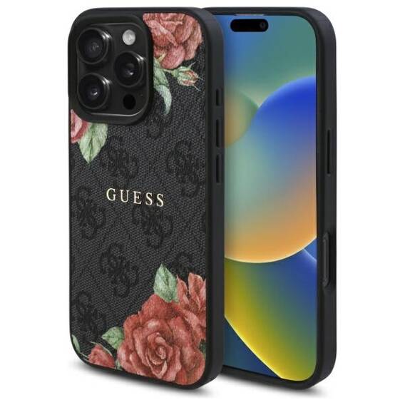 Original Case IPHONE 16 PRO MAX Guess Hardcase 4G Flowers Print MagSafe (GUHMP16XP4ROPEMCK) black