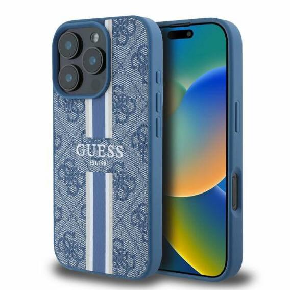 Original Case IPHONE 16 PRO MAX Guess Hardcase 4G Printed Stripes MagSafe (GUHMP16XP4RPSB) blue