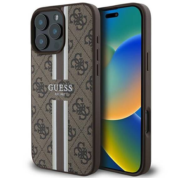 Original Case IPHONE 16 PRO MAX Guess Hardcase 4G Printed Stripes MagSafe (GUHMP16XP4RPSW) brown