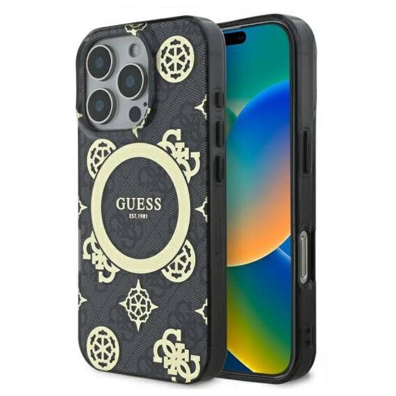 Original Case IPHONE 16 PRO MAX Guess Hardcase IML Peony On 4G Background MagSafe (GUHMP16XH4PYEEK) black