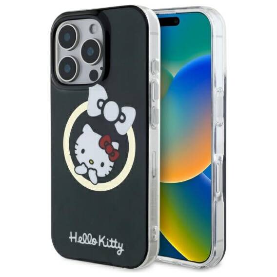 Original Case IPHONE 16 PRO MAX Hello Kitty Hardcase IML Fun Bow MagSafe (HKHMP16XHFLBK) black