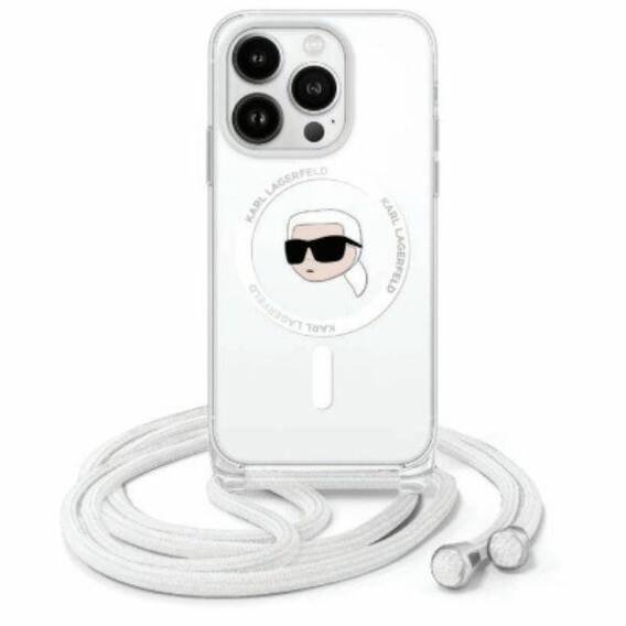 Original Case IPHONE 16 PRO MAX Karl Lagerfeld Hardcase Crossbody IML Karl Head MagSafe (KLHMP16XHCKHNT) transparent