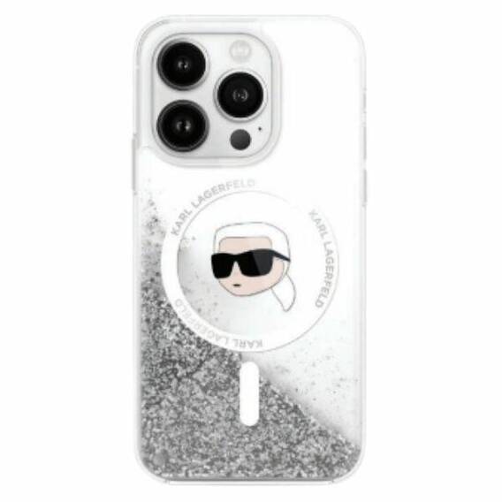 Original Case IPHONE 16 PRO MAX Karl Lagerfeld Hardcase Liquid Glitter Karl Head MagSafe (KLHMP16XLGKISGH) transparent