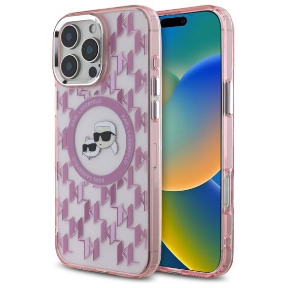 Original Case IPHONE 16 PRO MAX Karl Lagerfeld IML Monogram Karl&Choupette Head MagSafe (KLHMP16XHMCKMHP) pink