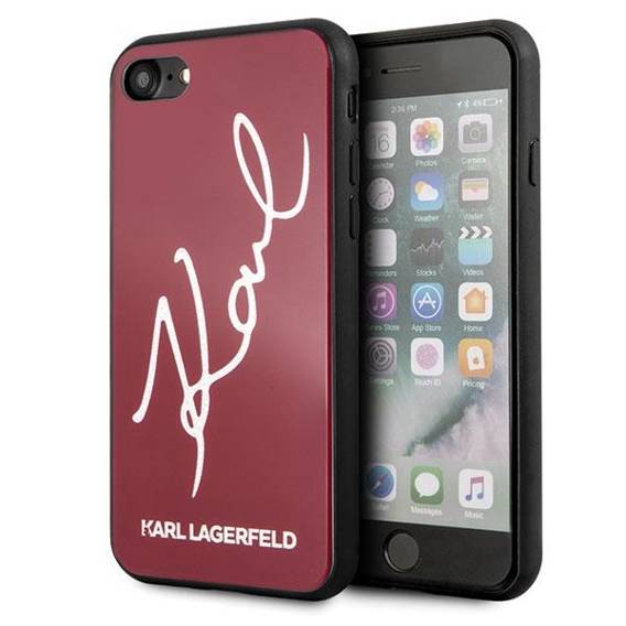 Original Case IPHONE SE 2022 / SE 2020 / 7 / 8 Karl Lagerfeld Hard Case Signature Glitter (KLHCI8DLKSRE) red