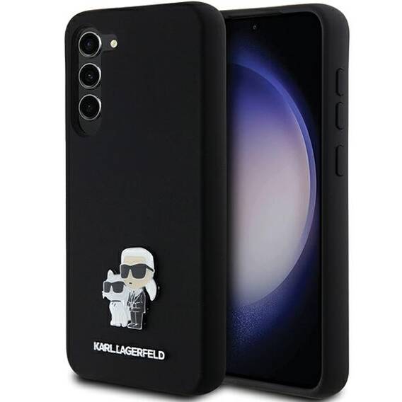 Original Case SAMSUNG GALAXY S23+ Karl Lagerfeld Hardcase Silicone Karl&Choupette Metal Pin (KLHCS23MSMHKCNPK) black