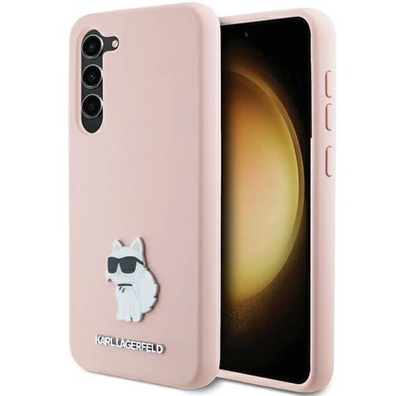 Original Case SAMSUNG GALAXY S23+ Karl Lagerfeld Silicone Choupette Metal Pin (KLHCS23MSMHCNPP) pink