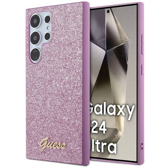 Original Case SAMSUNG GALAXY S24 ULTRA Guess Hardcase Glitter Script (GUHCS24LHGGSHU) purple