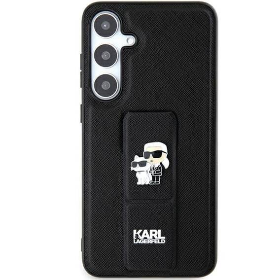 Original Case SAMSUNG GALAXY S24 ULTRA Karl Lagerfeld Hardcase Gripstand Saffiano Karl&Choupette Pins (KLHCS24LGSAKCPK) black