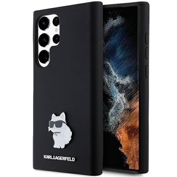 Original Case SAMSUNG GALAXY S24 ULTRA Karl Lagerfeld Silicone Choupette Metal Pin (KLHCS24LSMHCNPK) black