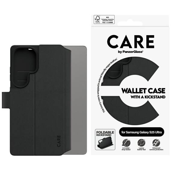 Original Case SAMSUNG GALAXY S25 ULTRA CARE by PanzerGlass Feature Wallet Kickstand black