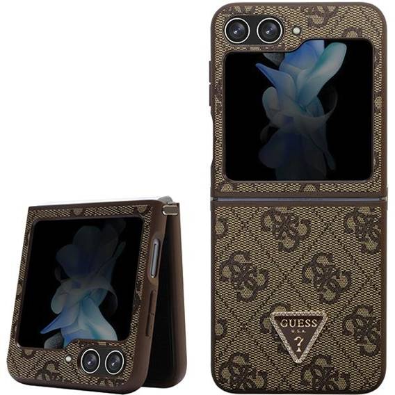 Original Case SAMSUNG GALAXY Z FLIP 5 Guess Hardcase Leather 4G Triangle Strass (GUHCZF5P4TDPW) brown