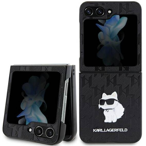 Original Case SAMSUNG GALAXY Z FLIP 5 Karl Lagerfeld Hardcase Saffiano Monogram Choupette Pin (KLHCZF5SAPCHNPK) black