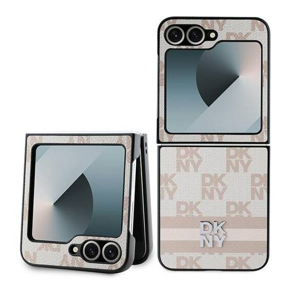 Original Case SAMSUNG GALAXY Z FLIP 6 DKNY Chequered Pattern Printed Stripes (DKHCZF6PCPTSSP) pink