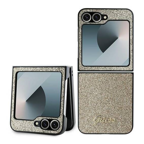 Original Case SAMSUNG GALAXY Z FLIP 6 Guess Hardcase Glitter Script (GUHCZF6HGGSHD) gold