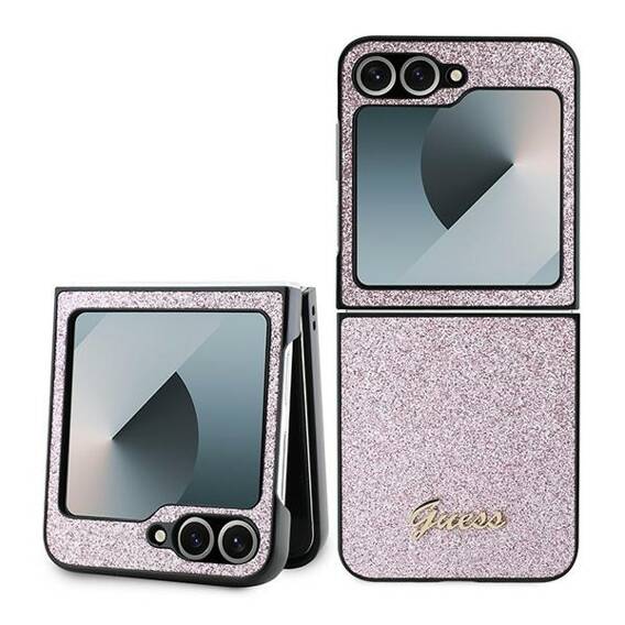 Original Case SAMSUNG GALAXY Z FLIP 6 Guess Hardcase Glitter Script (GUHCZF6HGGSHP) pink