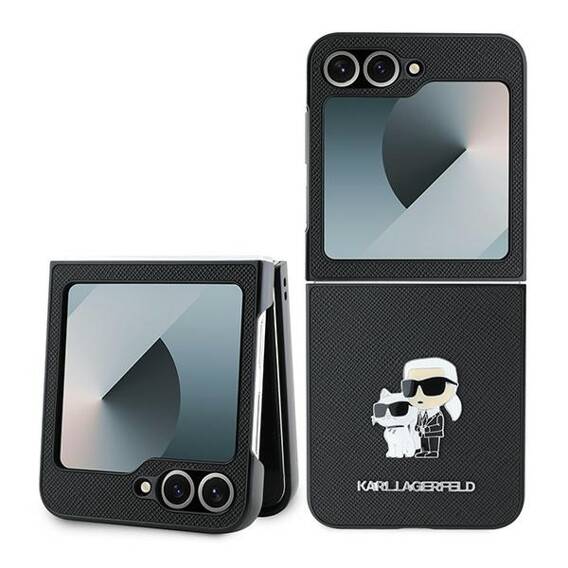 Original Case SAMSUNG GALAXY Z FLIP 6 Karl Lagerfeld Hardcase Saffiano Metal Pin Karl & Choupette (KLHCZF6SAPKCNPK) black