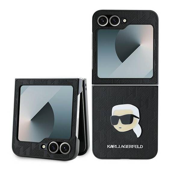 Original Case SAMSUNG GALAXY Z FLIP 6 Karl Lagerfeld Hardcase Saffiano Monogram Karl Head Pin (KLHCZF6PGKSKIHK) black