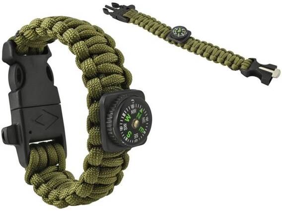 SURVIVAL BRACELET WITH GREEN ACCESSORIES