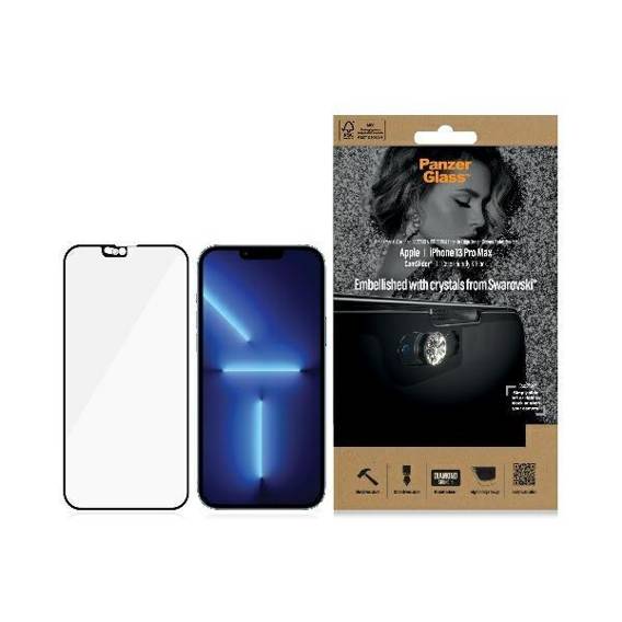 Tempered Glass 5D IPHONE 13 PRO MAX PanzerGlass E2E Microfracture CamSlider Swarovsky Case Friendly AntiBacterial (2752) black