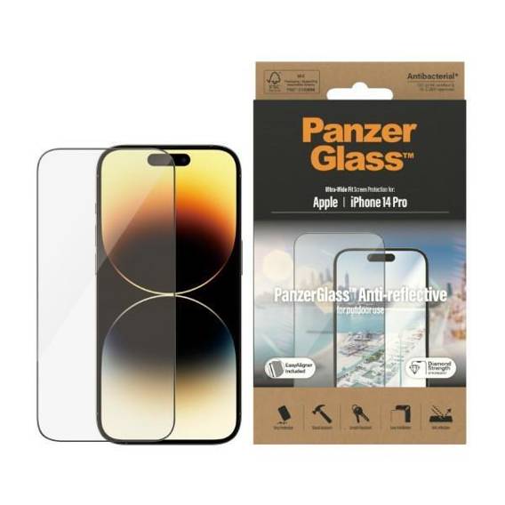 Tempered Glass 5D IPHONE 14 PRO PanzerGlass Ultra-Wide Fit Screen Protection Anti-reflective Antibacterial Easy Aligner Included (2788)