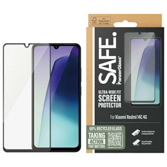 Tempered Glass 5D XIAOMI REDMI 14C 4G SAFE by PanzerGlass Screen Protector Ultra-Wide Fit (SARNUWFG58421)