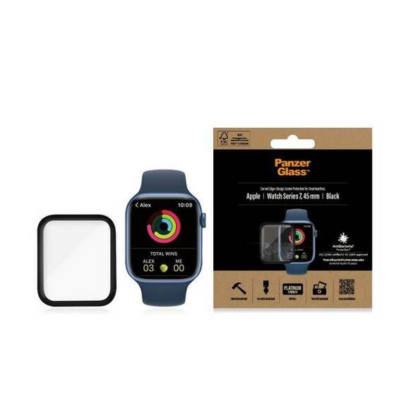 Tempered Glass APPLE WATCH 7 (45MM) PanzerGlass Curved Antibacterial black