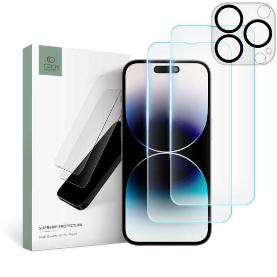 Tempered Glass IPHONE 14 PRO MAX Tech-Protect Supreme Set Clear