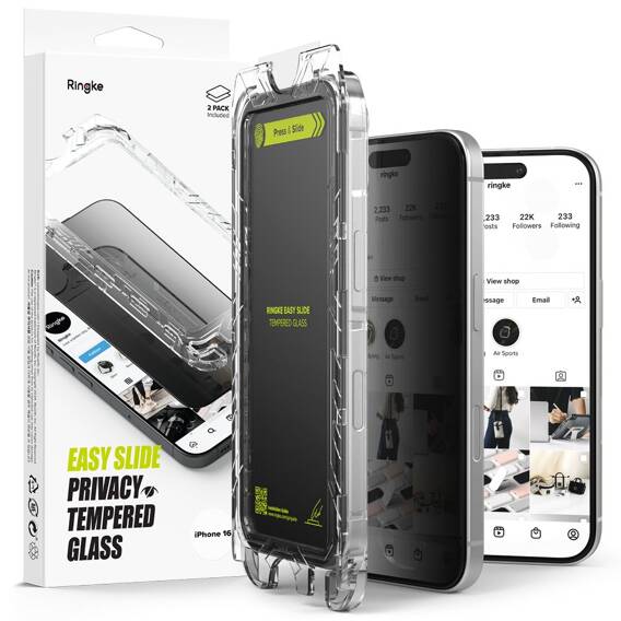 Tempered Glass IPHONE 15 / 16 Ringke Easy Slide Privacy 2-Pack