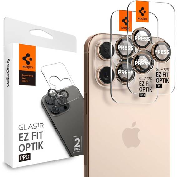 Tempered Glass for Camera IPHONE 16 PRO / 16 PRO MAX Spigen Optik Pro Glas.tr "Ez Fit" Camera Protector 2-Pack Desert Titanium