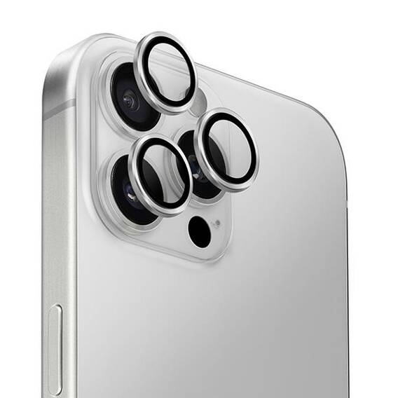 Tempered Glass for Camera IPHONE 16 PRO / 16 PRO MAX UNIQ Optix Aluminium Camera Lens Protector z Aplikatorem Sterling Silver