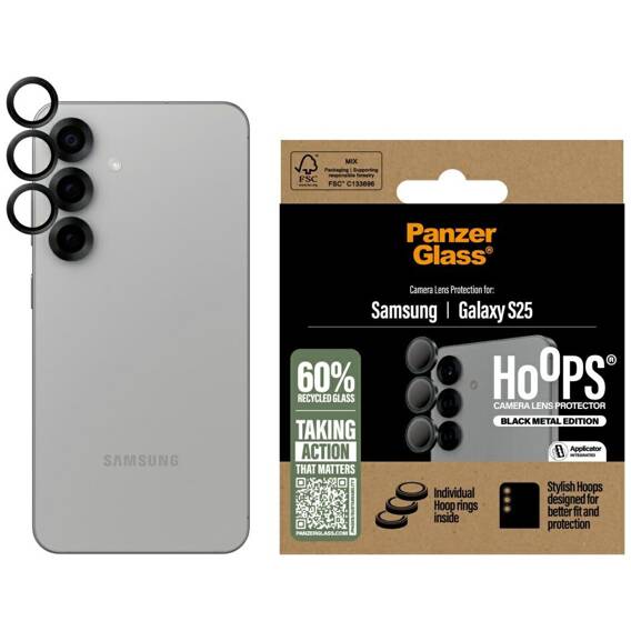 Tempered Glass for Camera SAMSUNG GALAXY S25 PanzerGlass Hoops Lens Protector black