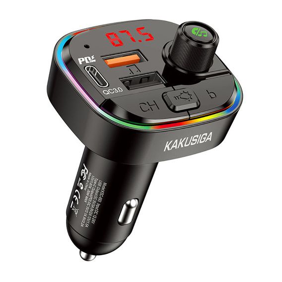 Transmitter FM Car Bluetooth 5.0 2xUSB + USB-C Kakusiga KSC-693 black