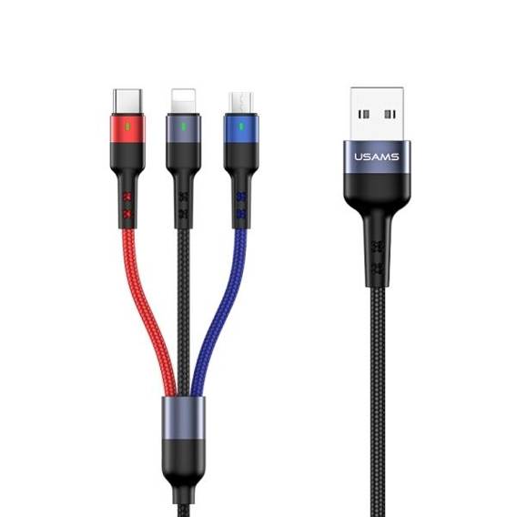 USAMS Braided cable U26 3in1 0.35m 2A Fast Charge (lightning/microUSB/USB-C) SJ410USB01 (US-SJ410)