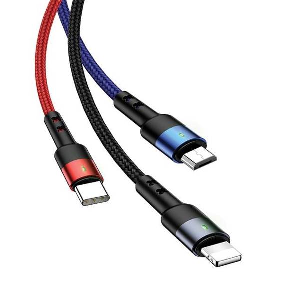 USAMS Braided cable U26 3in1 3m 2A Fast Charge (lightning/microUSB/USB-C) SJ412USB01 (US-SJ412)