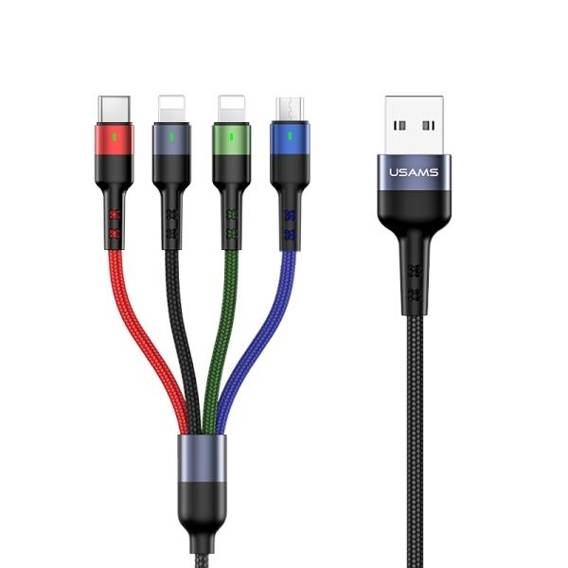 USAMS Braided cable U26 4in1 0.35m 2A Fast Charge (2xlightning/microUSB/USB-C) SJ411USB01 (US-SJ411)